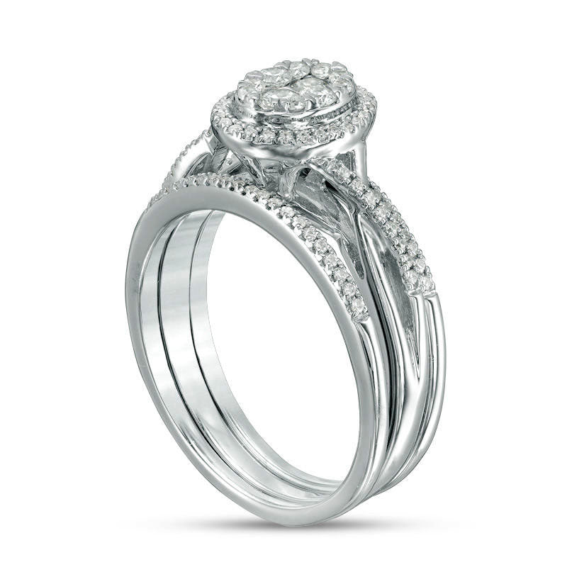 0.33 CT. T.W. Composite Natural Diamond Oval Frame Twist Bridal Engagement Ring Set in Solid 10K White Gold