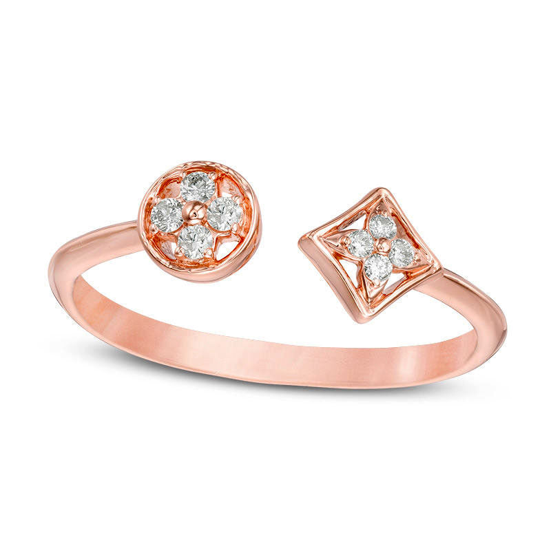 0.10 CT. T.W. Natural Diamond Tilted Square and Circle Open Adjustable Ring in Solid 10K Rose Gold