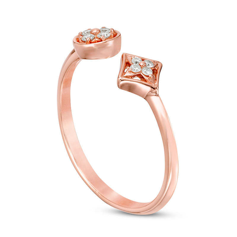 0.10 CT. T.W. Natural Diamond Tilted Square and Circle Open Adjustable Ring in Solid 10K Rose Gold