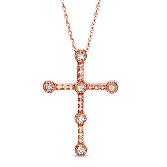 0.25 CT. T.W. Natural Diamond Antique Vintage-Style Cross Pendant in 10K Rose Gold