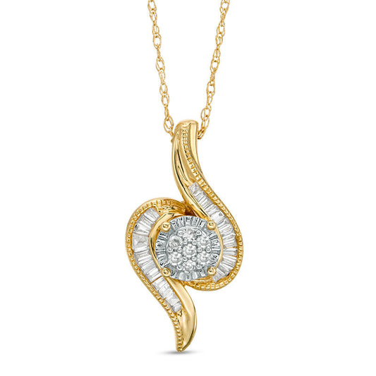 0.17 CT. T.W. Composite Natural Diamond Flame Antique Vintage-Style Pendant in 10K Yellow Gold