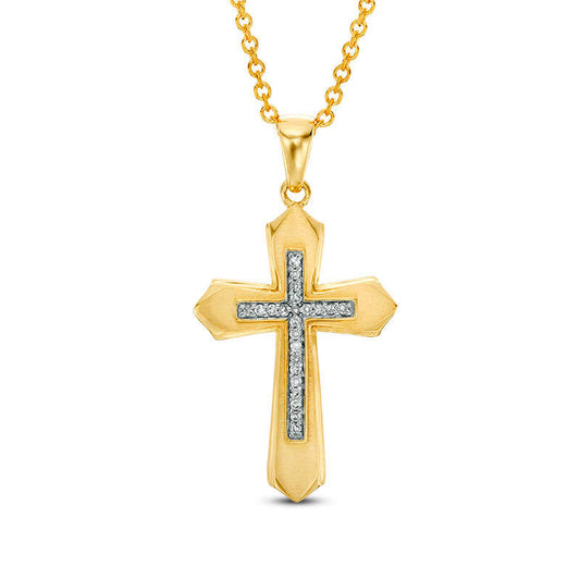 Men's 0.07 CT. T.W. Natural Diamond Gothic-Style Cross Pendant in 10K Yellow Gold - 20"