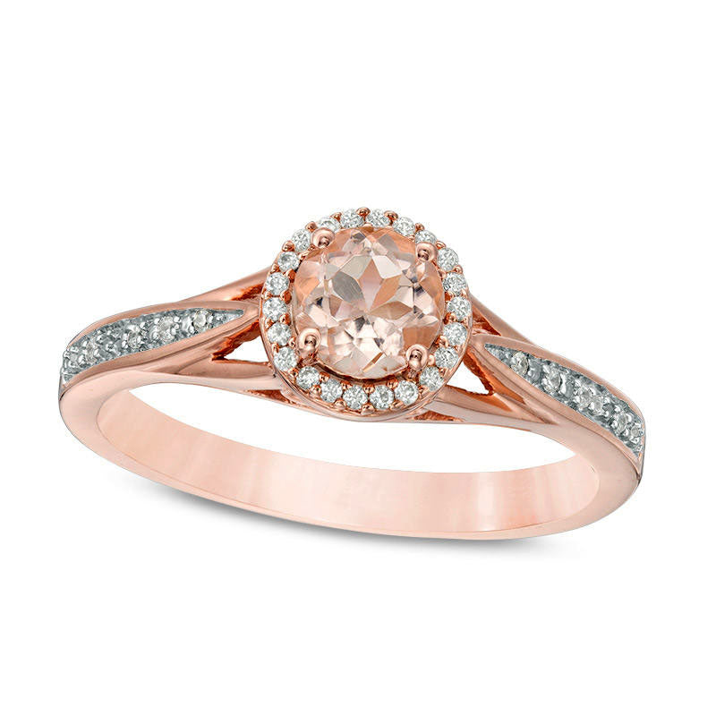 5.0mm Morganite and 0.05 CT. T.W. Natural Diamond Frame Engagement Ring in Solid 10K Rose Gold