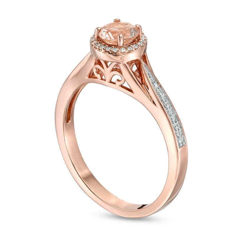 5.0mm Morganite and 0.05 CT. T.W. Natural Diamond Frame Engagement Ring in Solid 10K Rose Gold