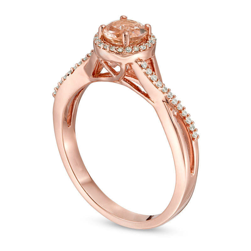 5.0mm Morganite and 0.10 CT. T.W. Natural Diamond Frame Twist Shank Engagement Ring in Solid 10K Rose Gold