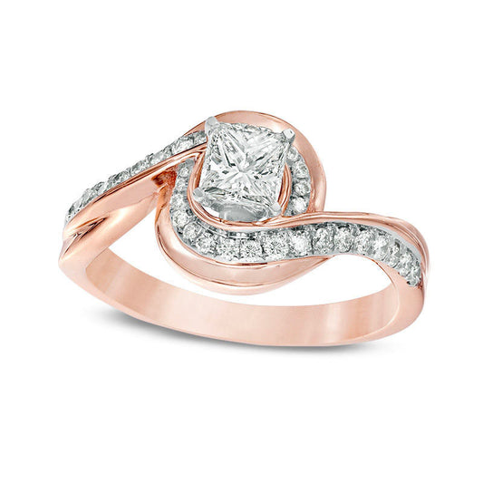 0.75 CT. T.W. Princess-Cut Natural Diamond Bypass Swirl Engagement Ring in Solid 10K Rose Gold