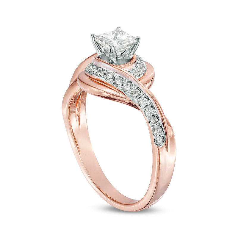 0.75 CT. T.W. Princess-Cut Natural Diamond Bypass Swirl Engagement Ring in Solid 10K Rose Gold