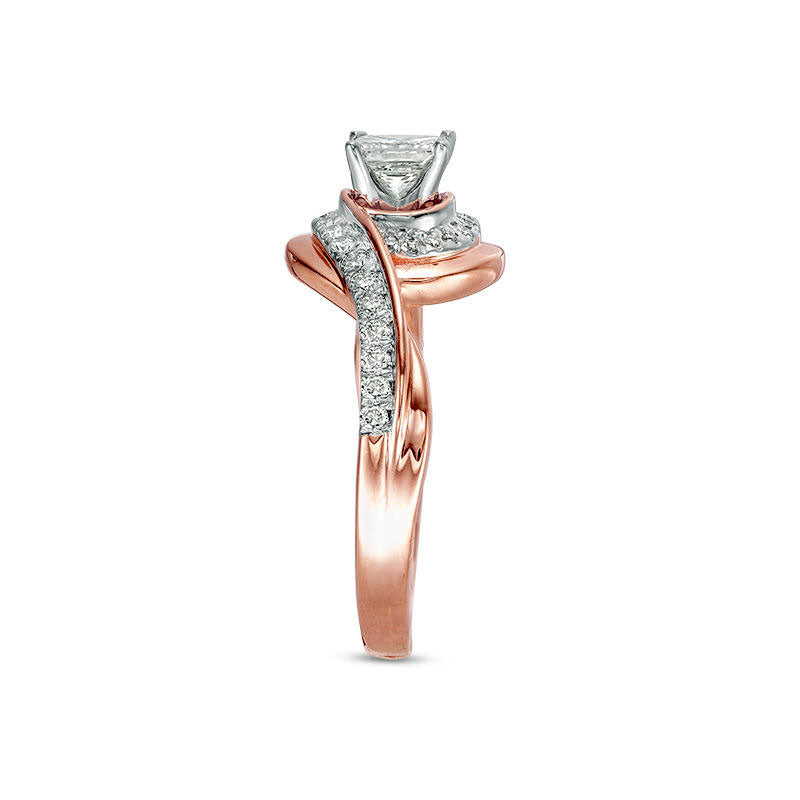 0.75 CT. T.W. Princess-Cut Natural Diamond Bypass Swirl Engagement Ring in Solid 10K Rose Gold