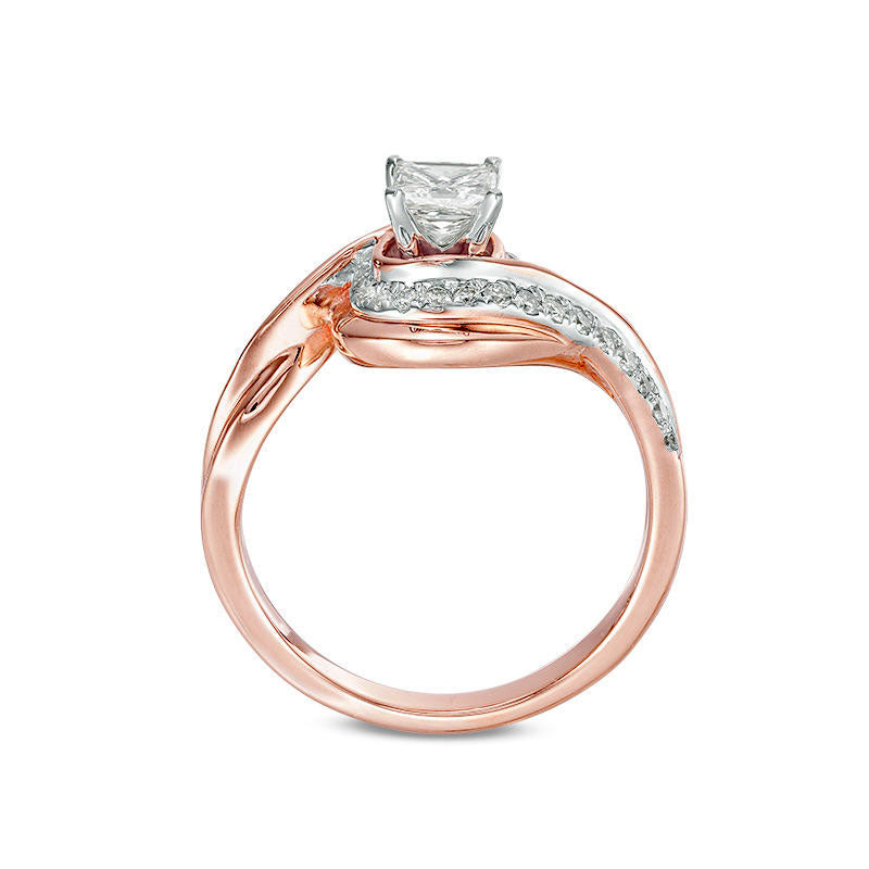 0.75 CT. T.W. Princess-Cut Natural Diamond Bypass Swirl Engagement Ring in Solid 10K Rose Gold