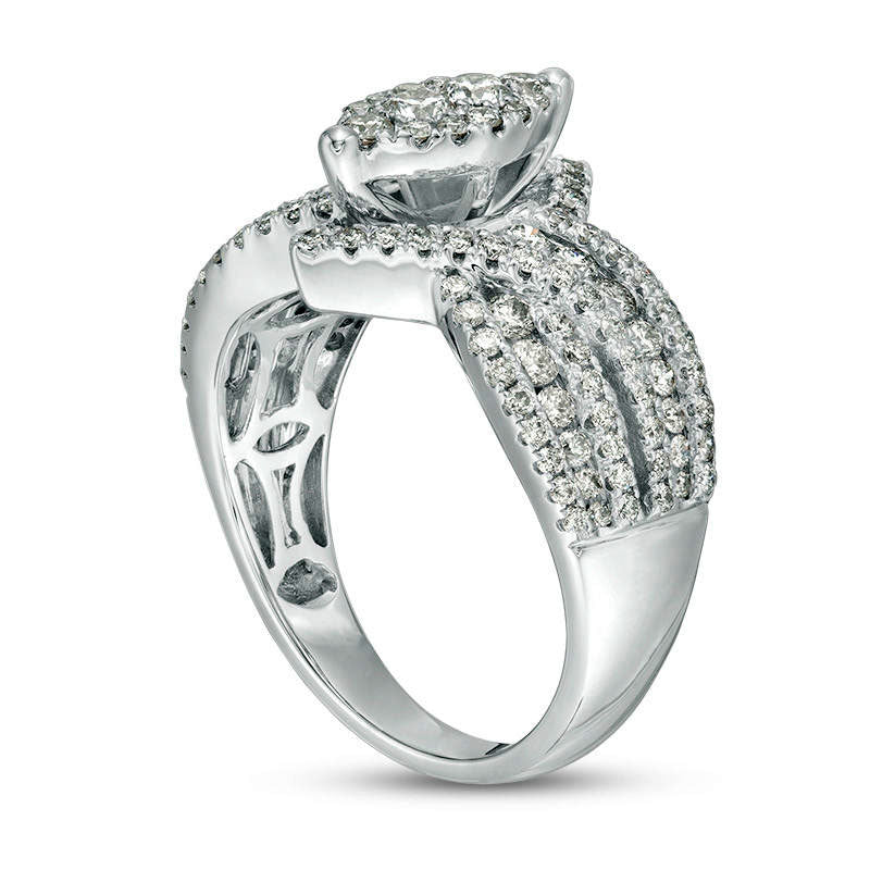 1.17 CT. T.W. Composite Natural Diamond Marquise Bypass Frame Multi-Row Engagement Ring in Solid 10K White Gold