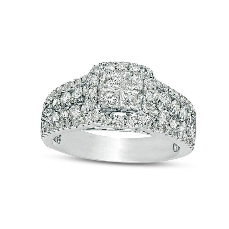 2.0 CT. T.W. Quad Princess-Cut Natural Diamond Frame Engagement Ring in Solid 10K White Gold