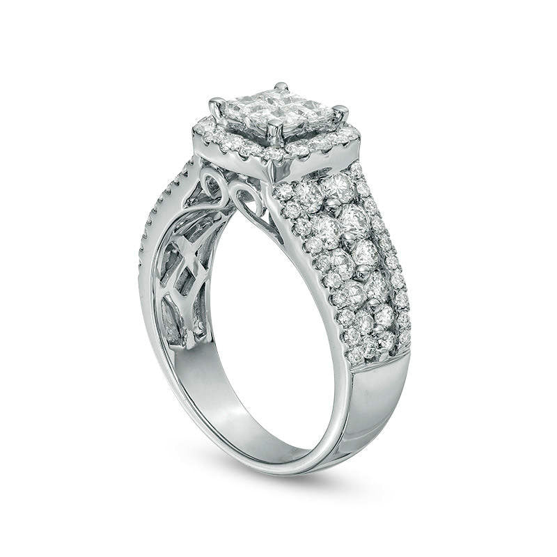 2.0 CT. T.W. Quad Princess-Cut Natural Diamond Frame Engagement Ring in Solid 10K White Gold