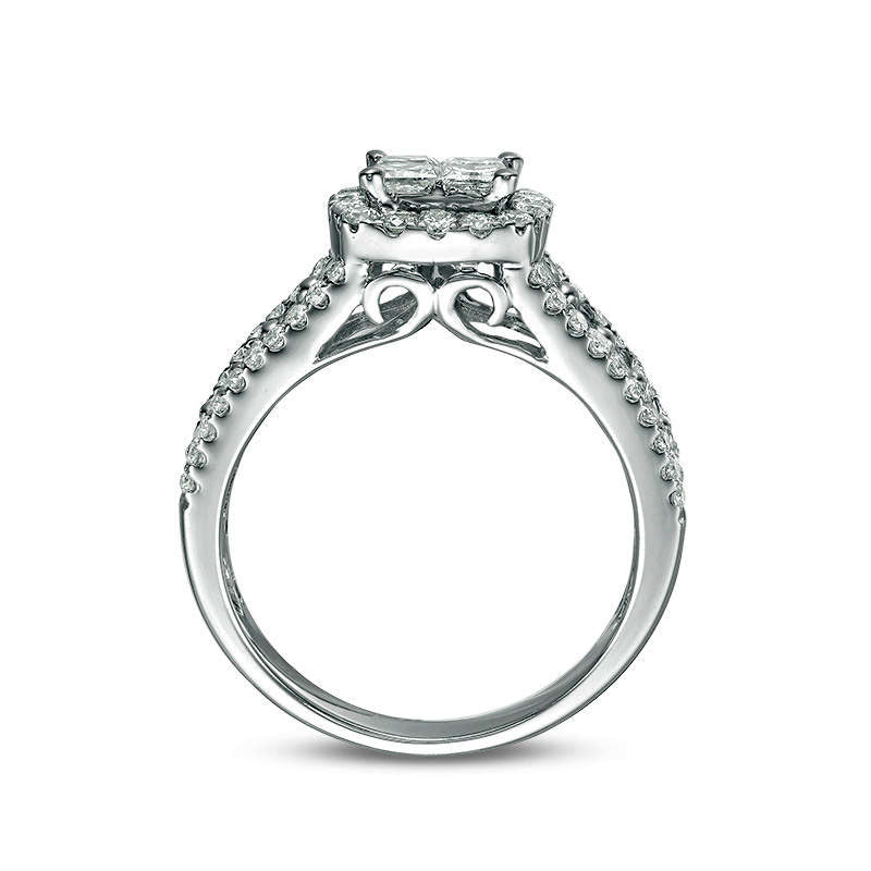 2.0 CT. T.W. Quad Princess-Cut Natural Diamond Frame Engagement Ring in Solid 10K White Gold