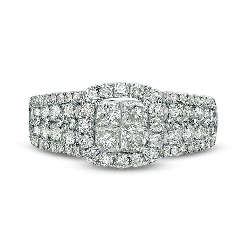 2.0 CT. T.W. Quad Princess-Cut Natural Diamond Frame Engagement Ring in Solid 10K White Gold