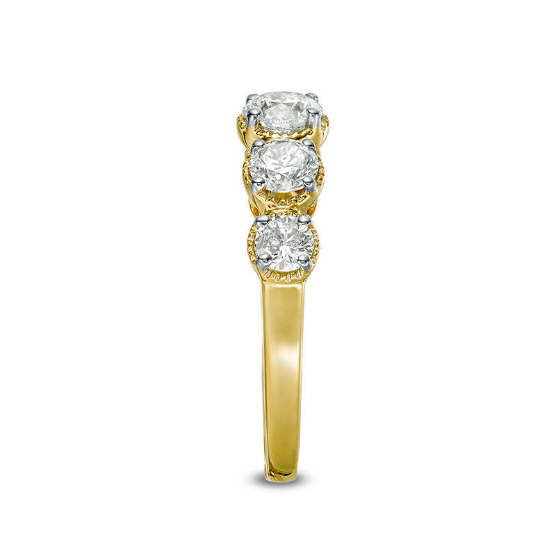 1.5 CT. T.W. Natural Diamond Five Stone Antique Vintage-Style Wedding Band in Solid 10K Yellow Gold