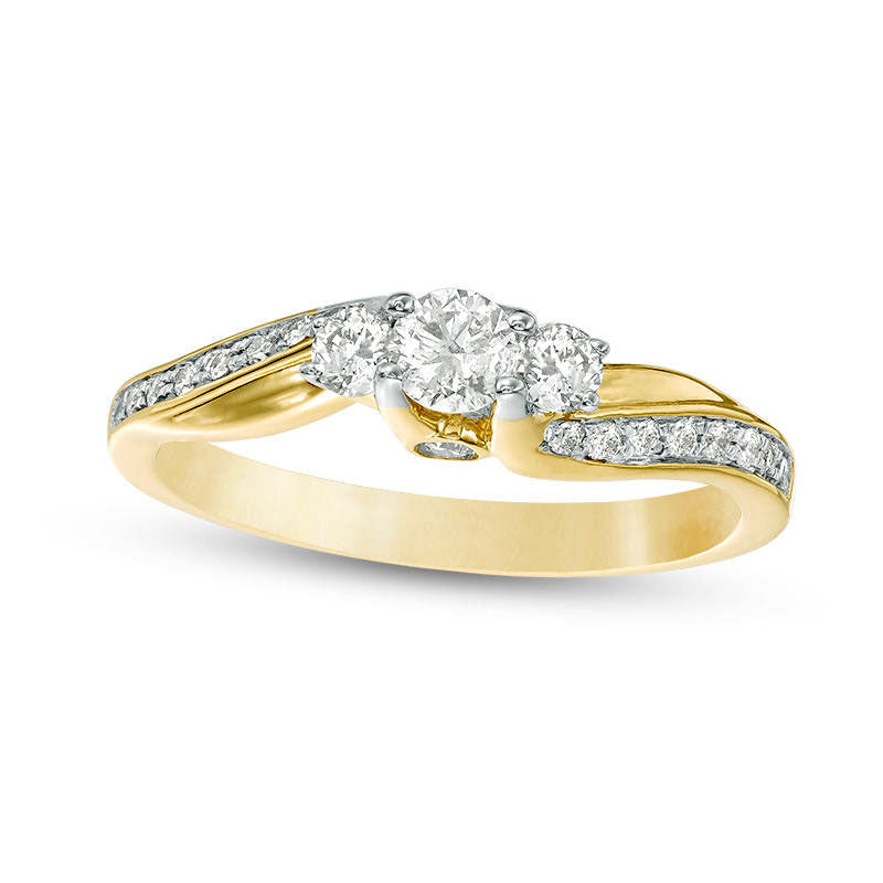 0.50 CT. T.W. Natural Diamond Three Stone Engagement Ring in Solid 10K Yellow Gold