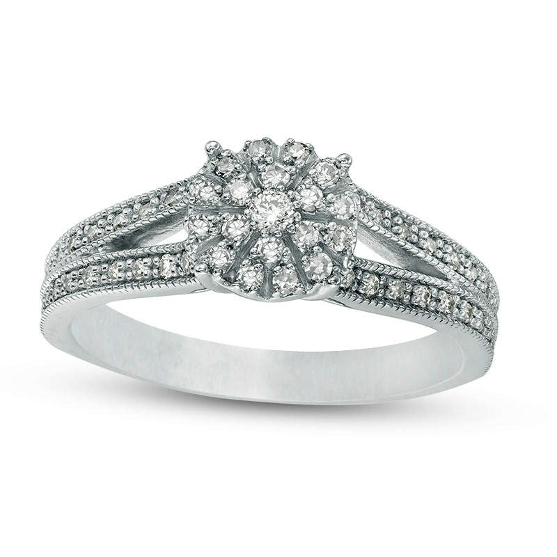 0.33 CT. T.W. Composite Natural Diamond Frame Split Shank Antique Vintage-Style Engagement Ring in Solid 10K White Gold