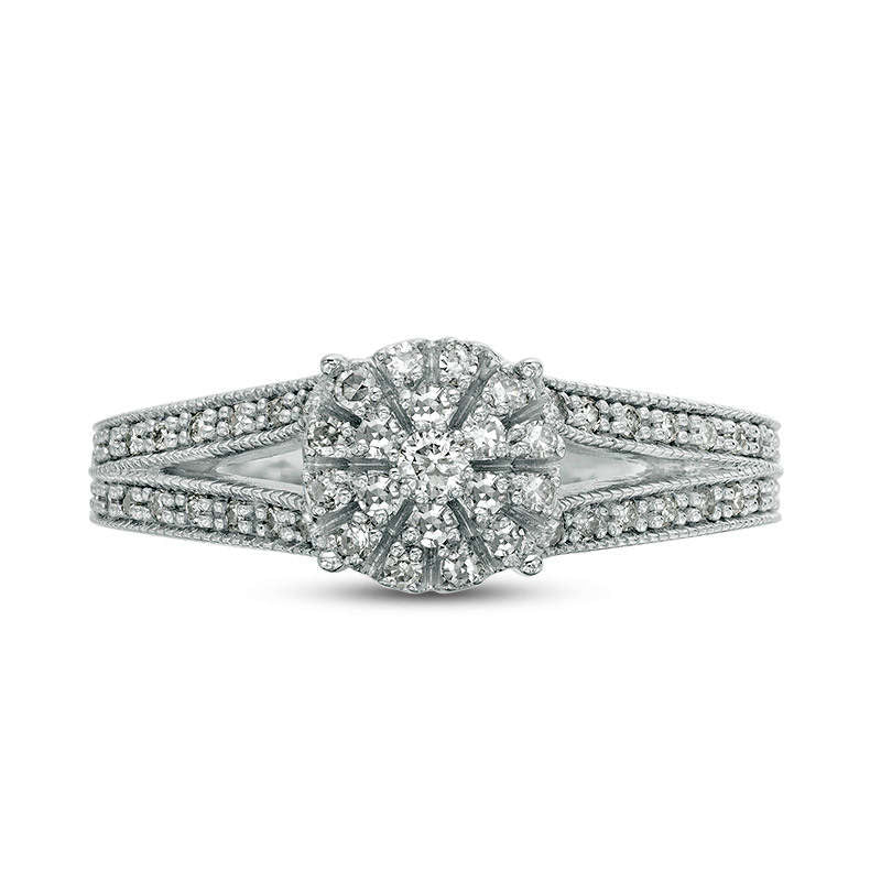 0.33 CT. T.W. Composite Natural Diamond Frame Split Shank Antique Vintage-Style Engagement Ring in Solid 10K White Gold