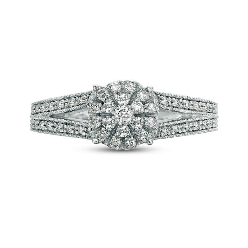 0.33 CT. T.W. Composite Natural Diamond Frame Split Shank Antique Vintage-Style Engagement Ring in Solid 10K White Gold