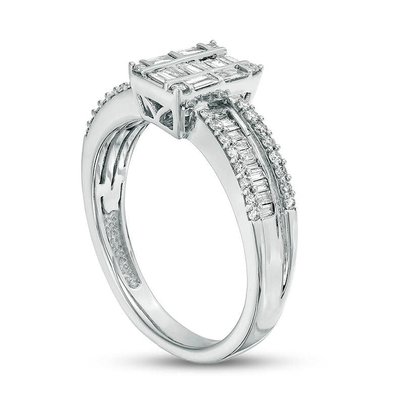 0.50 CT. T.W. Baguette Composite Natural Diamond Multi-Row Engagement Ring in Solid 10K White Gold