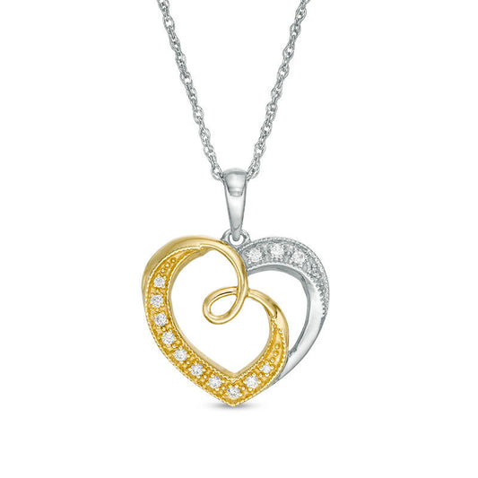 0.1 CT. T.W. Natural Diamond Swirl Double Heart Pendant in Sterling Silver with 14K Gold Plate