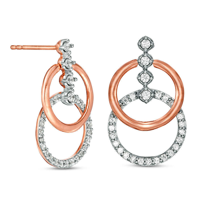 0.75 CT. T.W. Diamond Double Circle Drop Earrings in 10K Rose Gold