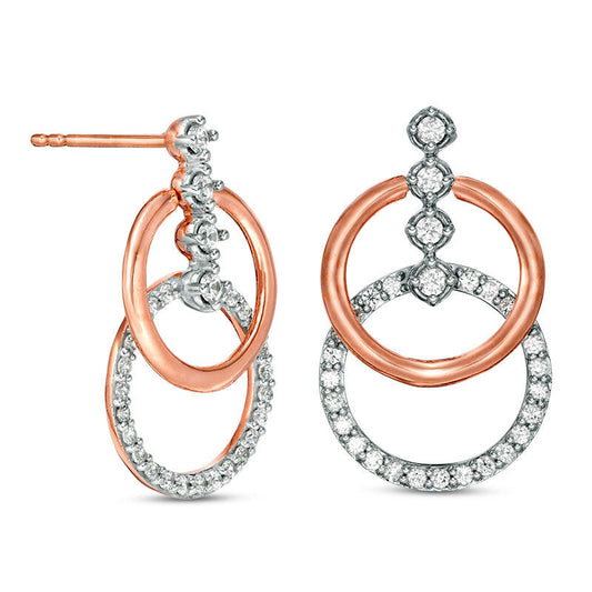 0.75 CT. T.W. Diamond Double Circle Drop Earrings in 10K Rose Gold