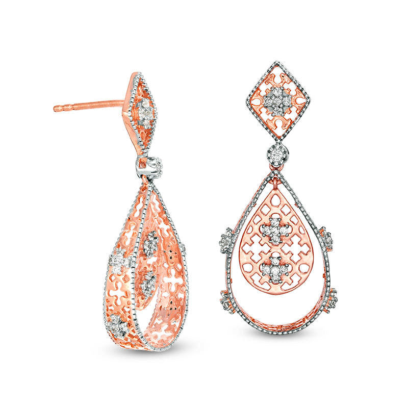 0.5 CT. T.W. Diamond Lattice Double Pear-Shaped Drop Earrings in 10K Rose Gold