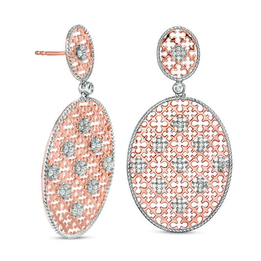 0.5 CT. T.W. Diamond Lattice Oval Drop Earrings in 10K Rose Gold