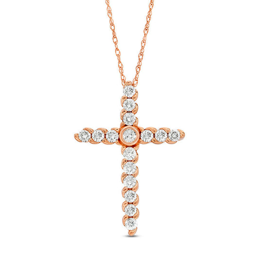 0.5 CT. T.W. Natural Diamond Cross Pendant in 14K Rose Gold