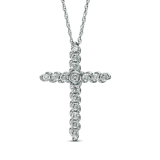 0.5 CT. T.W. Natural Diamond Cross Pendant in 14K White Gold