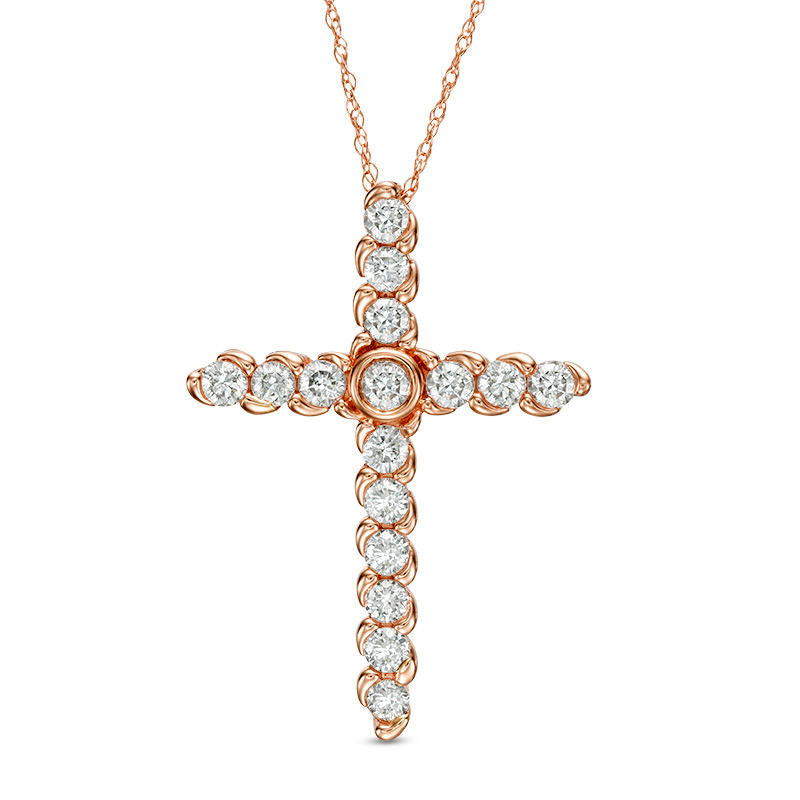 1 CT. T.W. Natural Diamond Cross Pendant in 14K Rose Gold