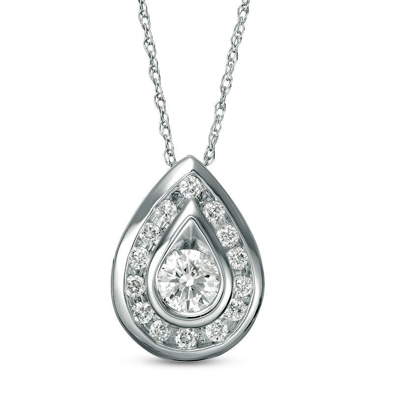 0.5 CT. T.W. Natural Diamond Teardrop Frame Pendant in 14K White Gold