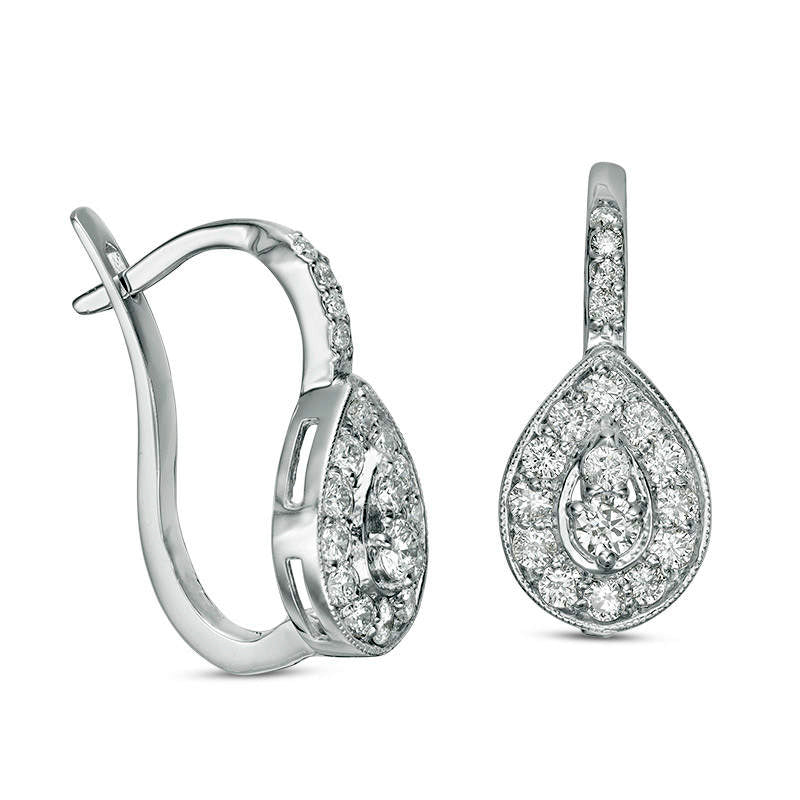 1 CT. T.W. Diamond Pear-Shaped Frame Vintage-Style Hoop Drop Earrings in 14K White Gold