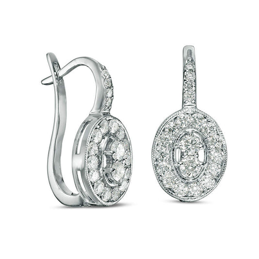 1 CT. T.W. Diamond Oval Frame Vintage-Style Drop Hoop Earrings in 14K White Gold