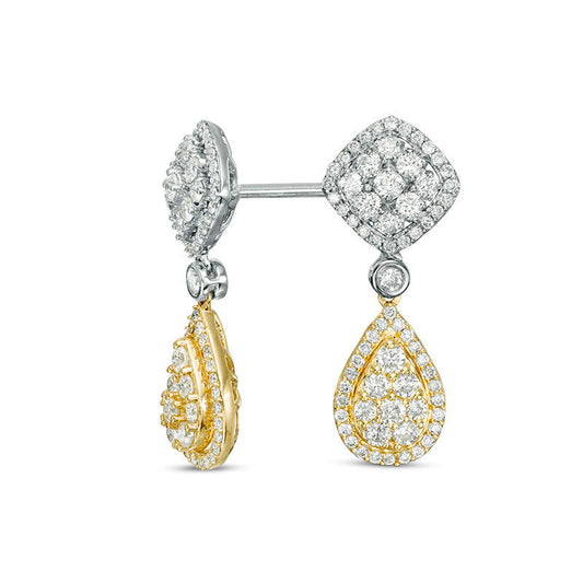 0.88 CT. T.W. Composite Diamond Frame Drop Earrings in 14K Two-Tone Gold