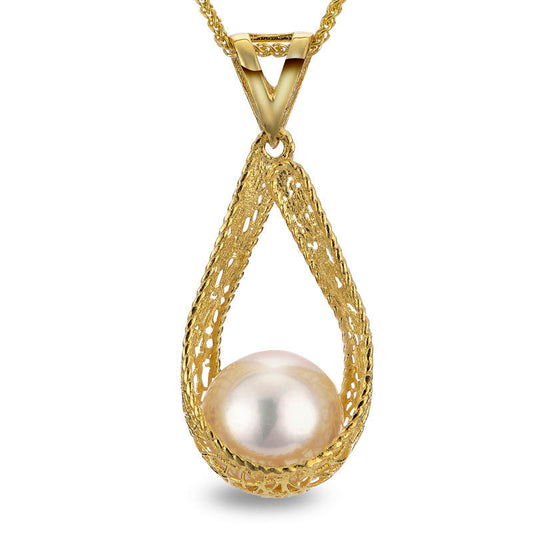 9.5 - 10.0mm Cultured Freshwater Pearl Teardrop Pendant in 14K Gold