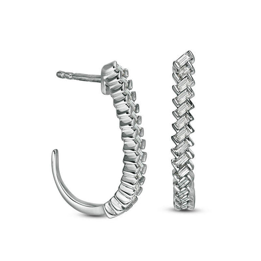 0.5 CT. T.W. Baguette Diamond Zig-Zag J-Hoop Earrings in 10K White Gold