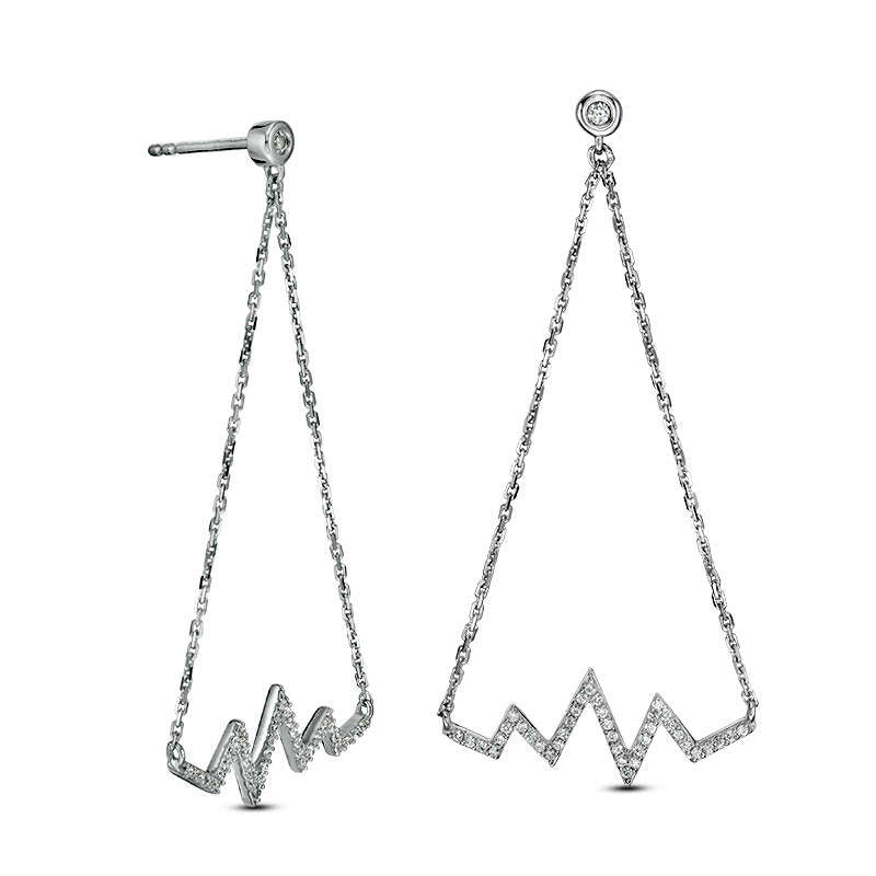 0.25 CT. T.W. Diamond Heartbeat Pendulum Chain Drop Earrings in 10K White Gold