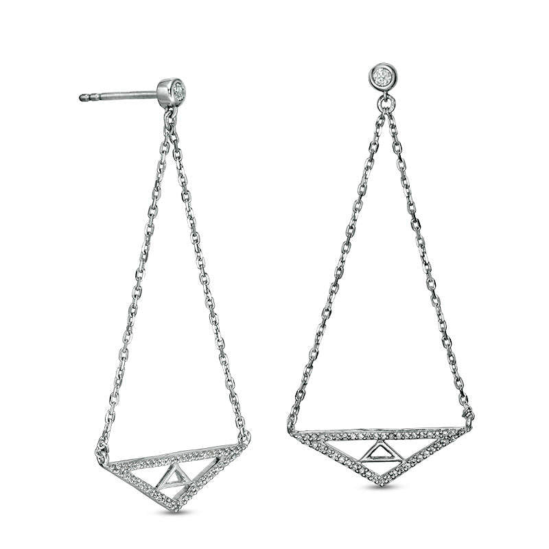 0.25 CT. T.W. Diamond Double Triangle Pendulum Chain Drop Earrings in 10K White Gold