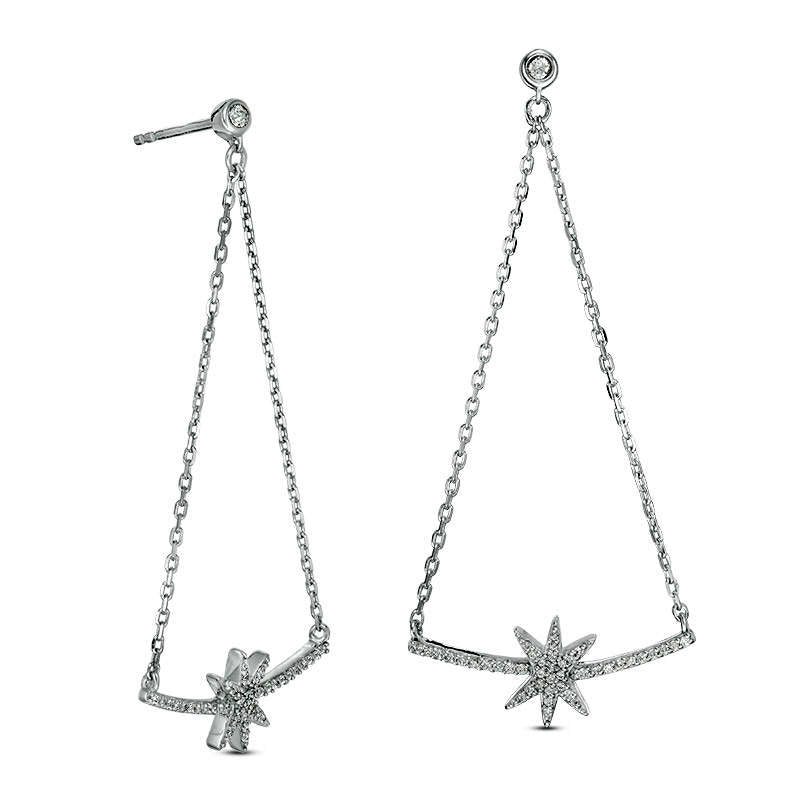 0.2 CT. T.W. Diamond Star and Curved Bar Pendulum Chain Drop Earrings in 10K White Gold