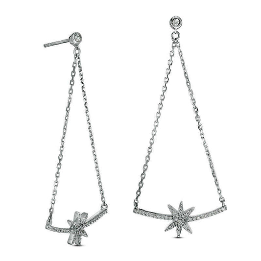 0.2 CT. T.W. Diamond Star and Curved Bar Pendulum Chain Drop Earrings in 10K White Gold