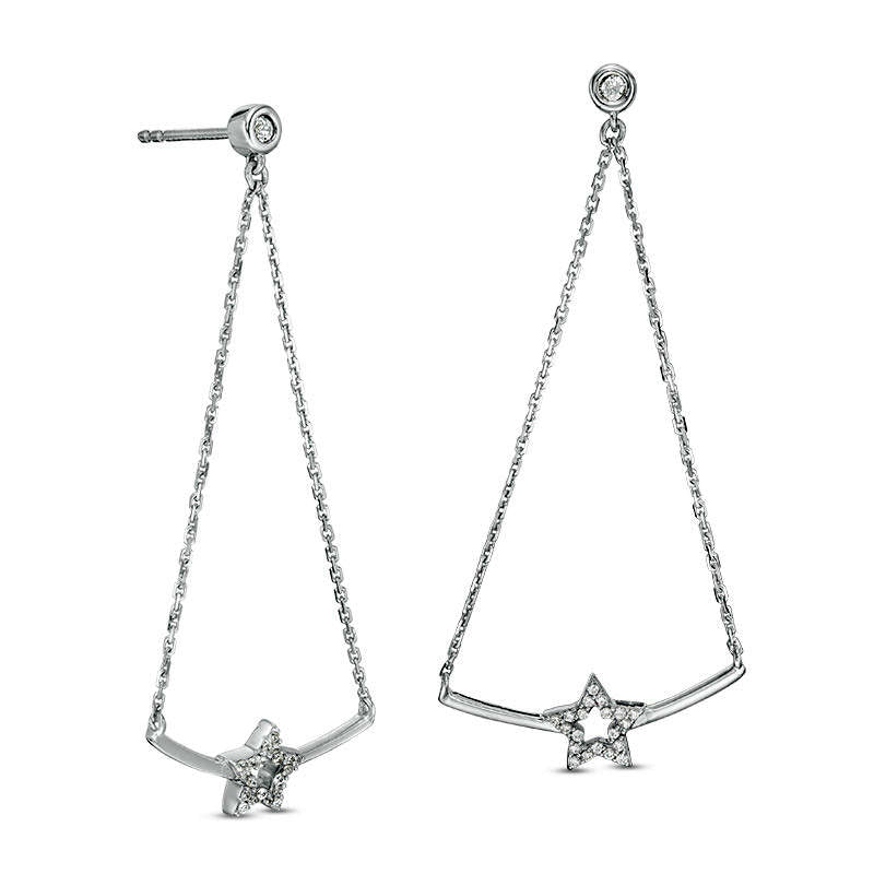 0.17 CT. T.W. Diamond Open Star and Curved Bar Pendulum Chain Drop Earrings in 10K White Gold