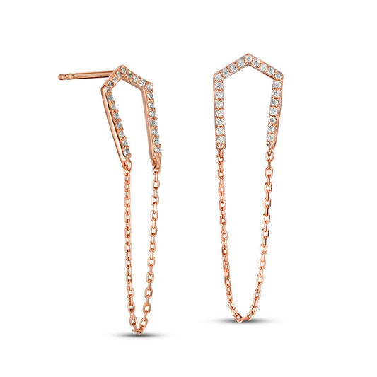 0.25 CT. T.W. Diamond Edged U-Shaped Chain Drop Earrings in 10K Rose Gold