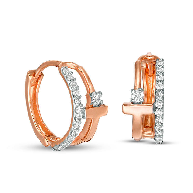 0.2 CT. T.W. Diamond Cross Split Hoop Earrings in 10K Rose Gold