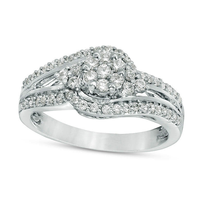 0.50 CT. T.W. Composite Natural Diamond Tri-Sides Bypass Engagement Ring in Solid 10K White Gold