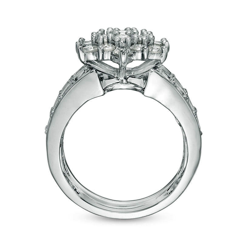 2.13 CT. T.W. Composite Natural Diamond Marquise Sunburst Bridal Engagement Ring Set in Solid 10K White Gold