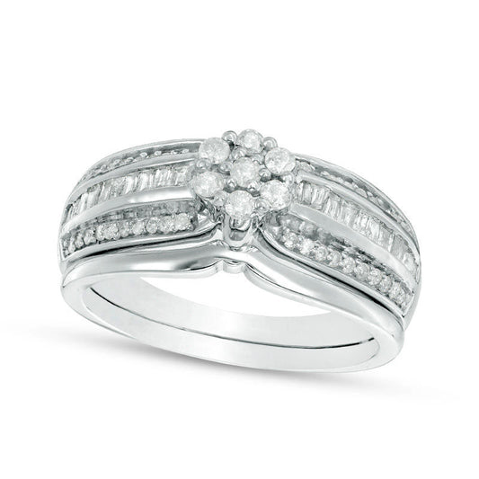 0.38 CT. T.W. Composite Natural Diamond Multi-Row Bridal Engagement Ring Set in Solid 10K White Gold