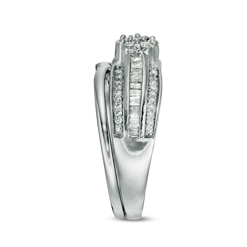 0.38 CT. T.W. Composite Natural Diamond Multi-Row Bridal Engagement Ring Set in Solid 10K White Gold