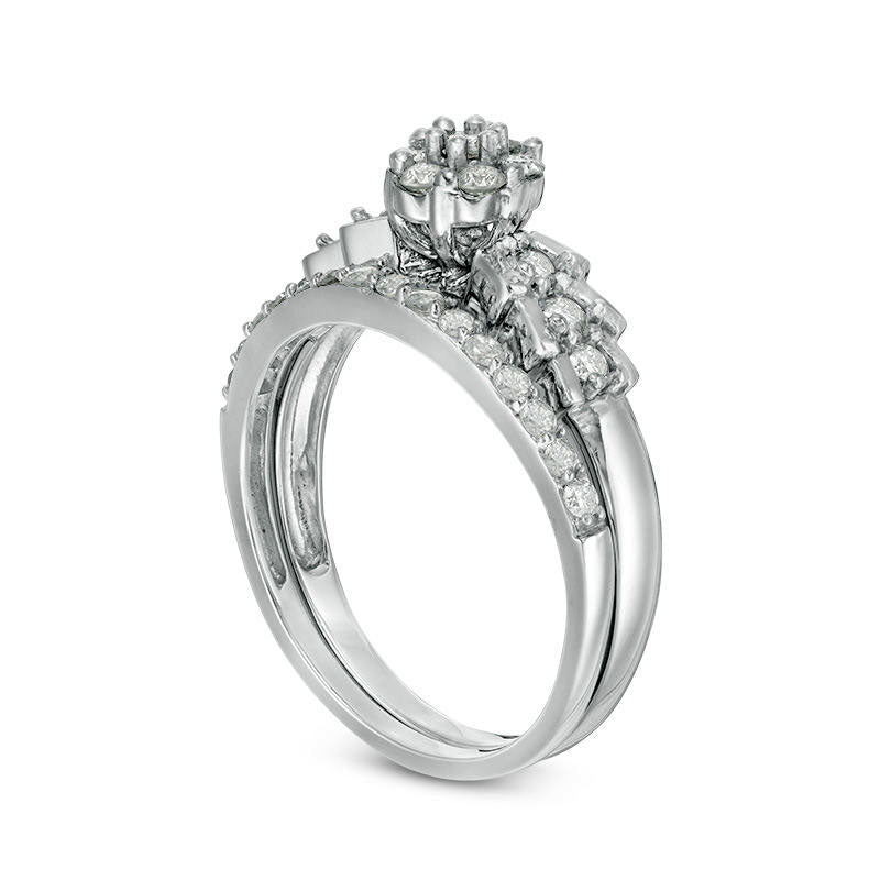 0.63 CT. T.W. Composite Natural Diamond Bridal Engagement Ring Set in Solid 10K White Gold